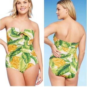 Kona Sol Orange Green Floral Convertible One Piece Full Coverage Swimsui…